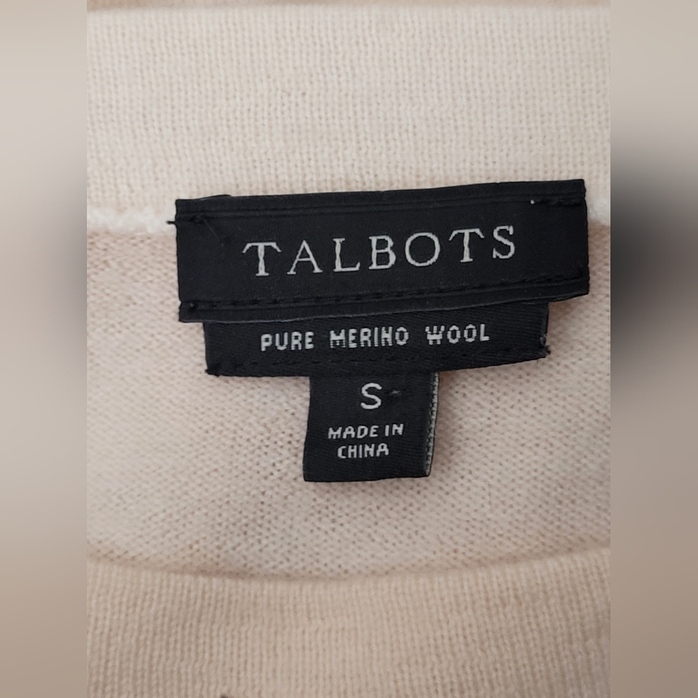 Talbots Pure Merino Wool 3/4  Sleeve Crew Neck Color(S) Cream Brown Paisley Prin - Picture 3 of 4